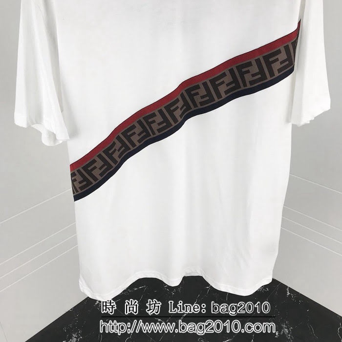 FENDI芬迪 19ss roma系列 定制復古織帶 ins爆款 白色男短袖 ydi2119
